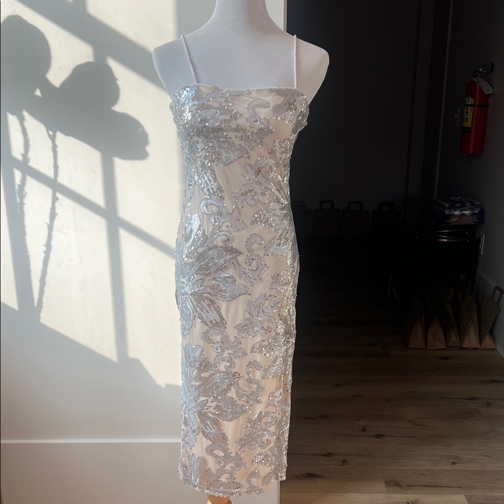 Sage Silver Sequin Midi Dress